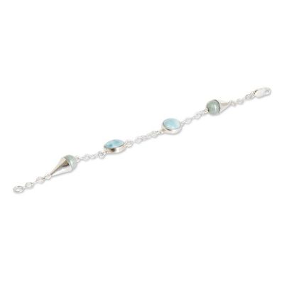 Alternate image for Sterling Silver Link Bracelet with Jade and Larimar Stones Precious Union