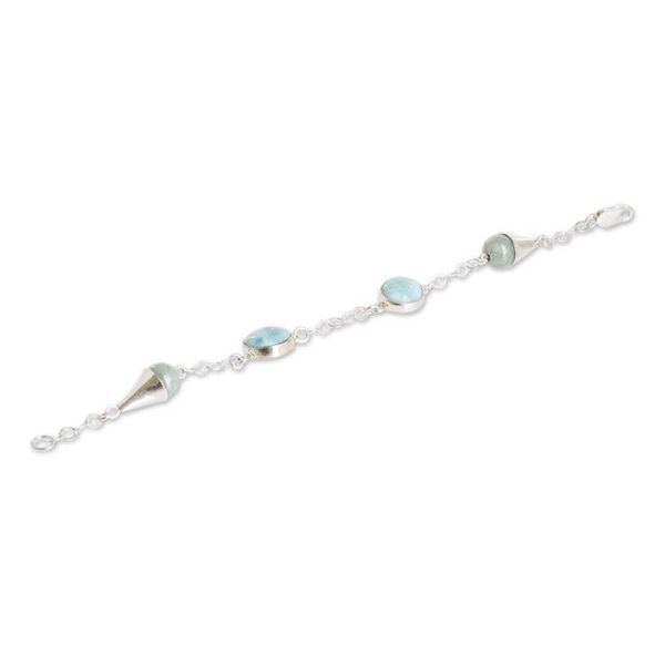 Alternate image for Sterling Silver Link Bracelet with Jade and Larimar Stones Precious Union