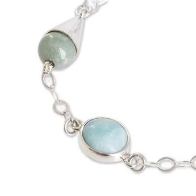 Alternate image for Sterling Silver Link Bracelet with Jade and Larimar Stones Precious Union