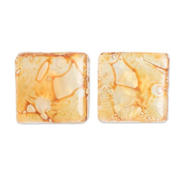Alternate image for Guatemalan Recycled CD Button Earrings Bubble Explosion in Amber