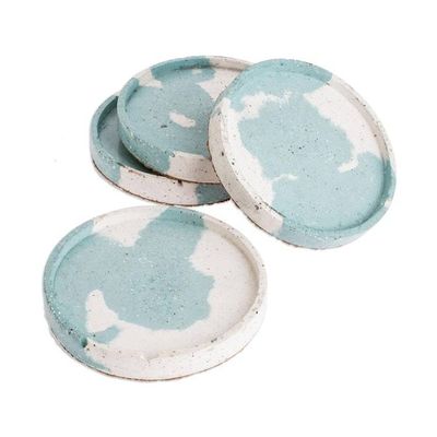 Alternate image for Molded Cement Round Coasters in Blue and White Set of 4 Light Clouds