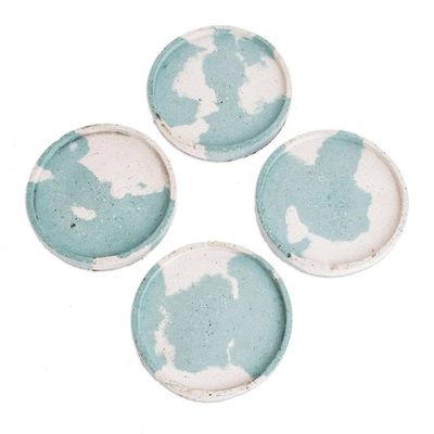 Alternate image for Molded Cement Round Coasters in Blue and White Set of 4 Light Clouds