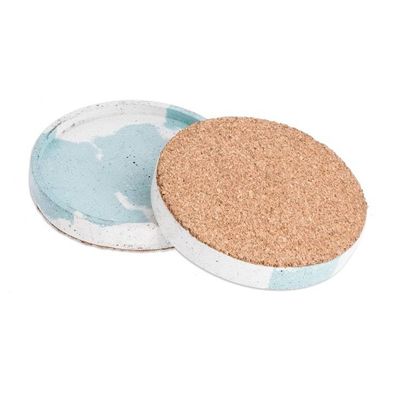 Alternate image for Molded Cement Round Coasters in Blue and White Set of 4 Light Clouds