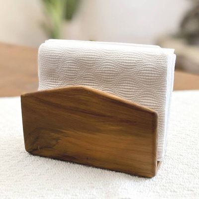 Alternate image for Hand-Carved Natural Grain-Patterned Teak Wood Napkin Holder Teak Classics