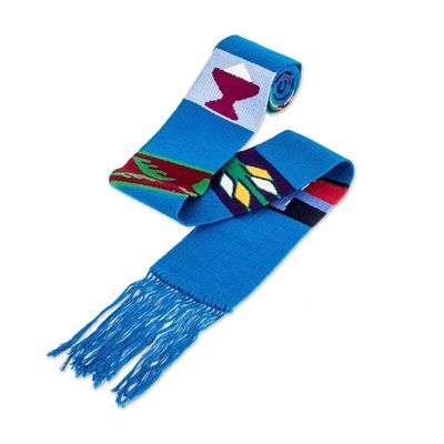 Alternate image for Hand Loomed Multicolored Table Runner Solola Totem in Cyan