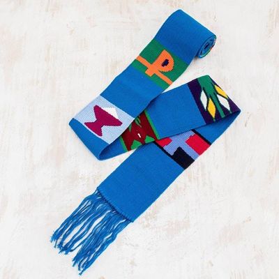 Alternate image for Hand Loomed Multicolored Table Runner Solola Totem in Cyan