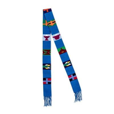 Alternate image for Hand Loomed Multicolored Table Runner Solola Totem in Cyan