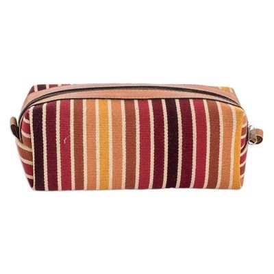 Alternate image for Leather-Accented Warm-Toned Striped Cotton Cosmetic Bag Evening Era
