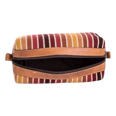 Alternate image for Leather-Accented Warm-Toned Striped Cotton Cosmetic Bag Evening Era