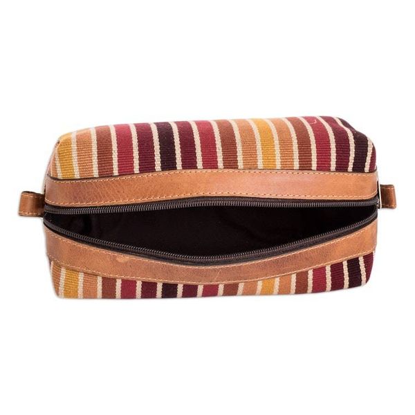 Alternate image for Leather-Accented Warm-Toned Striped Cotton Cosmetic Bag Evening Era