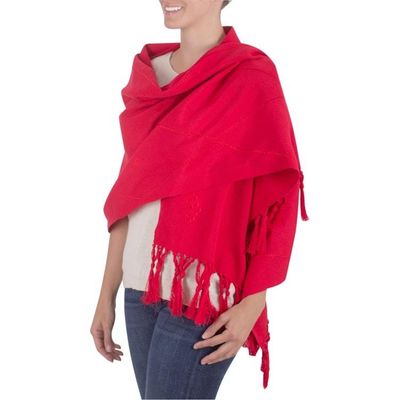 Alternate image for Artisan Crafted Womens Wool Blend Shawl Red Islands
