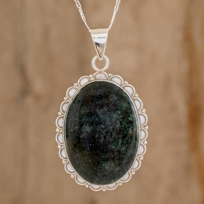 Alternate image for Central American Sterling Silver Jade Pendant Necklace Princess of the Forest