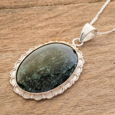Alternate image for Central American Sterling Silver Jade Pendant Necklace Princess of the Forest