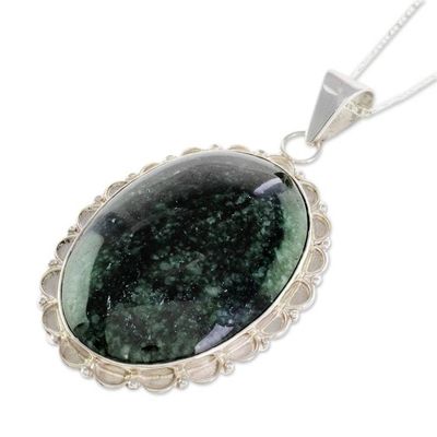 Alternate image for Central American Sterling Silver Jade Pendant Necklace Princess of the Forest