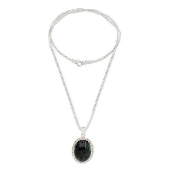 Alternate image for Central American Sterling Silver Jade Pendant Necklace Princess of the Forest
