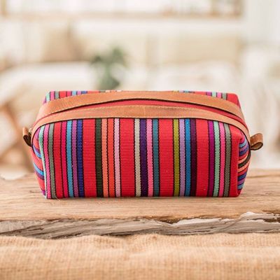 Alternate image for Leather-Accented Multicolor Striped Cotton Cosmetic Bag Festive Era