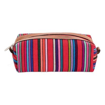 Alternate image for Leather-Accented Multicolor Striped Cotton Cosmetic Bag Festive Era