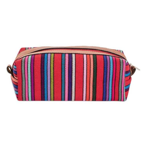 Alternate image for Leather-Accented Multicolor Striped Cotton Cosmetic Bag Festive Era