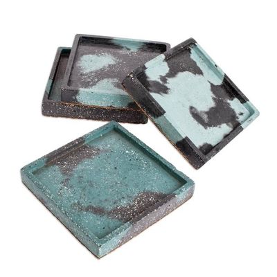 Alternate image for Molded Cement Square Coasters in Blue and Black Set of 4 Rustic Fusion