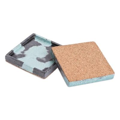 Alternate image for Molded Cement Square Coasters in Blue and Black Set of 4 Rustic Fusion
