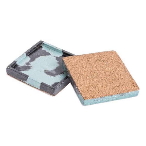 Alternate image for Molded Cement Square Coasters in Blue and Black Set of 4 Rustic Fusion