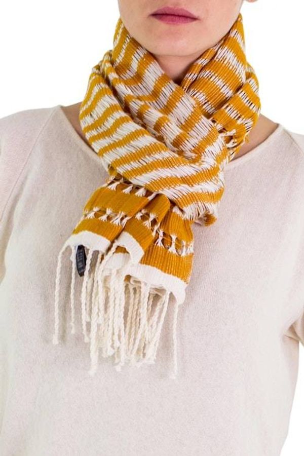 Alternate image for Hand Woven Striped Cotton Scarf in Eggshell and Amber Amber Roads Found