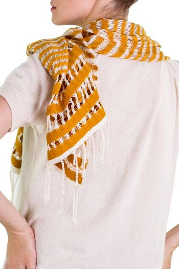 Alternate image for Hand Woven Striped Cotton Scarf in Eggshell and Amber Amber Roads Found