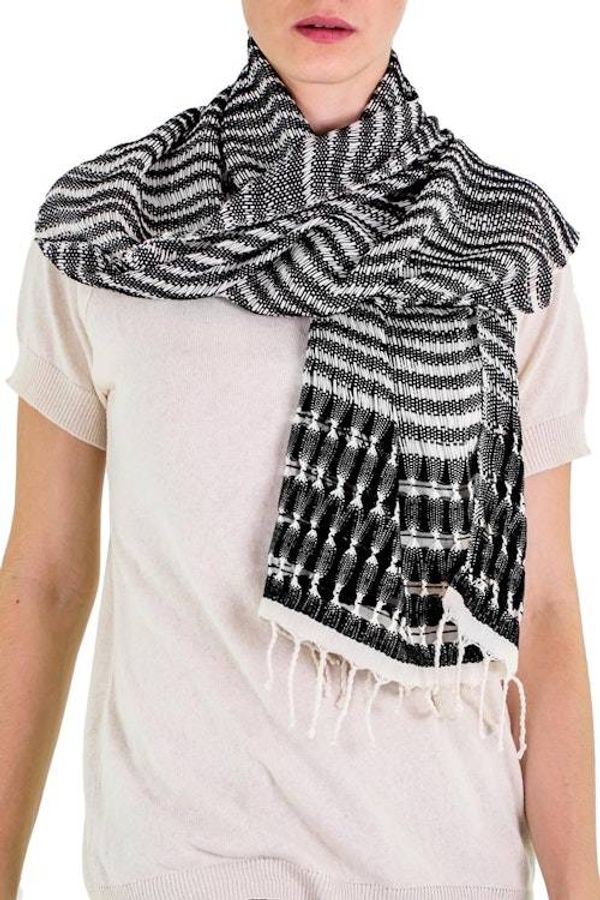 Alternate image for Artisan Designed and Crafted Cotton Scarf in Black Dark Roads Found