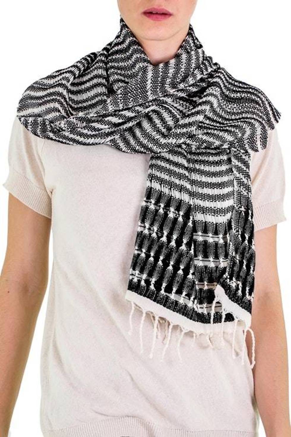 Artisan Designed and Crafted Cotton Scarf in Black 'Dark Roads Found'