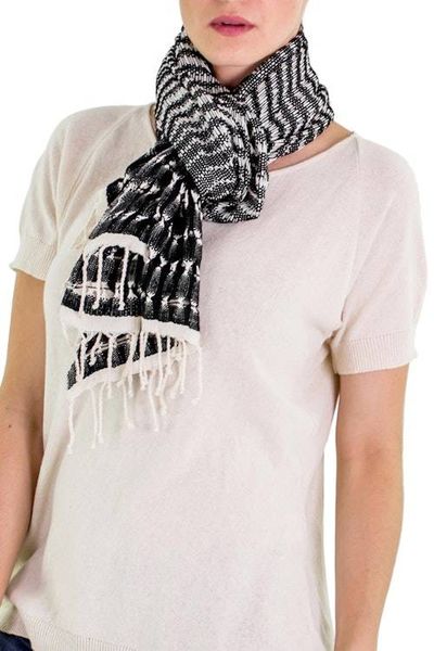 Alternate image for Artisan Designed and Crafted Cotton Scarf in Black Dark Roads Found