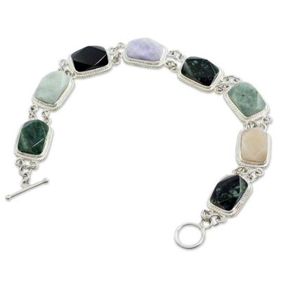 Alternate image for Collectible Sterling Silver Jade and Quartz Link Bracelet Maya Rainbow