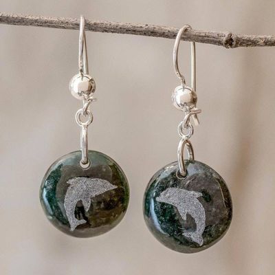 Alternate image for Sterling Silver and Jade Dolphin Dangle Earrings Love of Nature - Dolphin