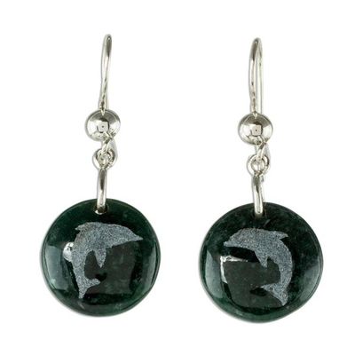 Alternate image for Sterling Silver and Jade Dolphin Dangle Earrings Love of Nature - Dolphin