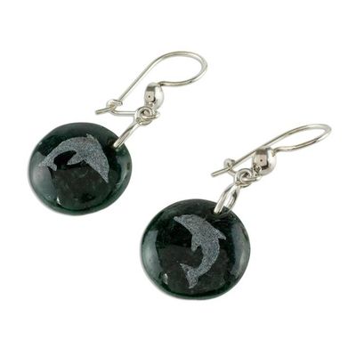 Alternate image for Sterling Silver and Jade Dolphin Dangle Earrings Love of Nature - Dolphin