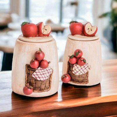 Alternate image for Hand-Painted Apple-Themed Ceramic Decorative Jars Set of 2 Apple Joy