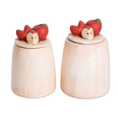 Alternate image for Hand-Painted Apple-Themed Ceramic Decorative Jars Set of 2 Apple Joy