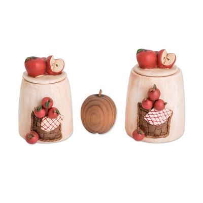 Alternate image for Hand-Painted Apple-Themed Ceramic Decorative Jars Set of 2 Apple Joy