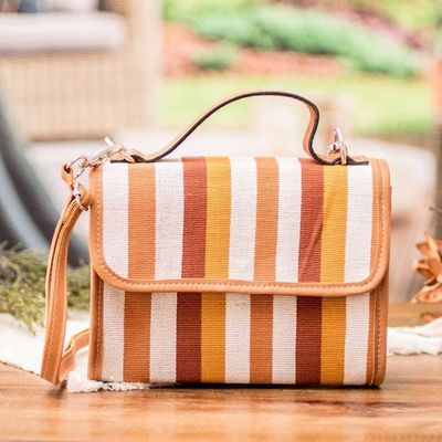 Alternate image for Autumn-Inspired Leather-Accented Brown Cotton Sling Bag Days of Fall