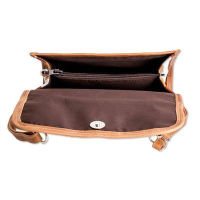 Alternate image for Autumn-Inspired Leather-Accented Brown Cotton Sling Bag Days of Fall