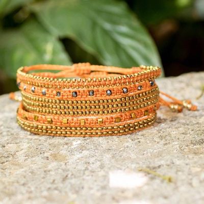 Alternate image for 5 Bohemian Macrame Beaded Wristband Bracelets in Orange Spark of Mine