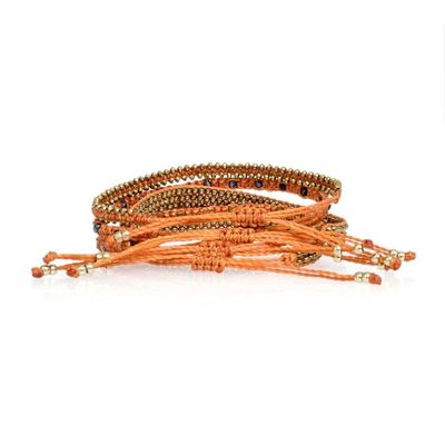 Alternate image for 5 Bohemian Macrame Beaded Wristband Bracelets in Orange Spark of Mine