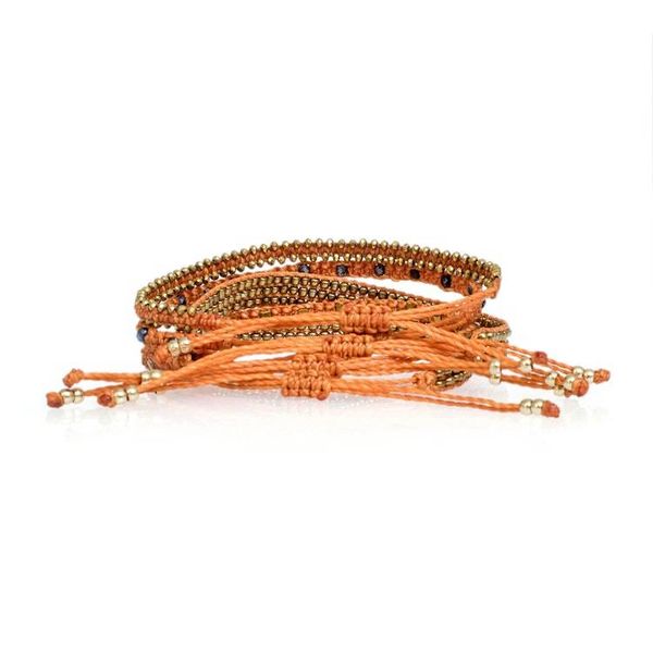 Alternate image for 5 Bohemian Macrame Beaded Wristband Bracelets in Orange Spark of Mine
