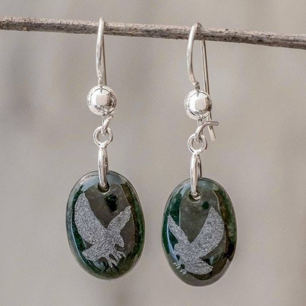 Alternate image for Sterling Silver and Jade Eagle Dangle Earrings Nature of God - Eagle