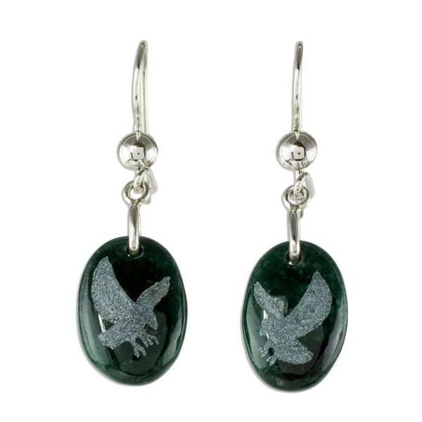Alternate image for Sterling Silver and Jade Eagle Dangle Earrings Nature of God - Eagle