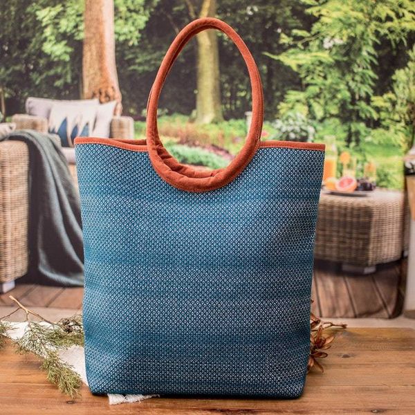 Alternate image for Faux Leather and Cotton Handle Bag in Turquoise Blue Hues Ilusin Turquesa