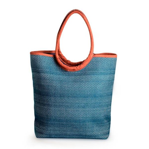Alternate image for Faux Leather and Cotton Handle Bag in Turquoise Blue Hues Ilusin Turquesa