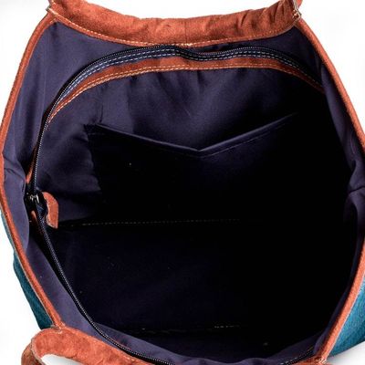 Alternate image for Faux Leather and Cotton Handle Bag in Turquoise Blue Hues Ilusin Turquesa
