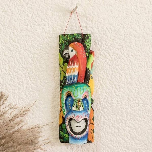 Alternate image for Handmade Balsa Wood Mask with Hand-Painted Details Oneiric Macaw