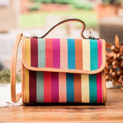 Alternate image for Classic Multicolor Leather-Accented 100 Cotton Sling Bag Nights of the Tropic
