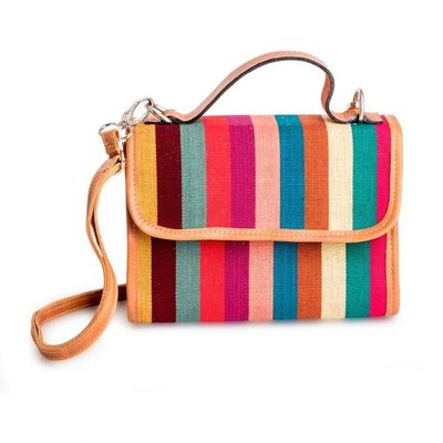 Alternate image for Classic Multicolor Leather-Accented 100 Cotton Sling Bag Nights of the Tropic